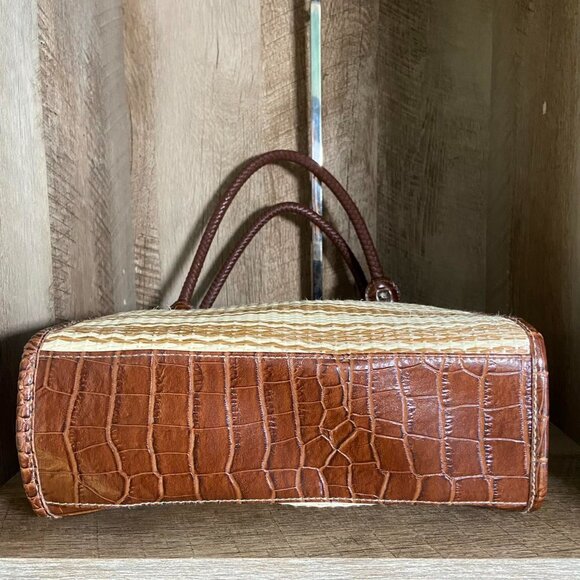 90s Vintage Hobo Shoulder Bag Purse Brown Woven Croc Embossed Western Boho - Picture 6 of 8